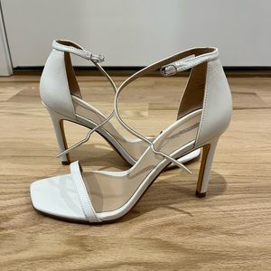 Stuart Weitzman Amelina heeled sandal- size 38, 7.5, white